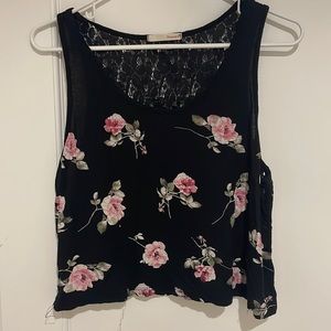 Black floral tank top with laced back